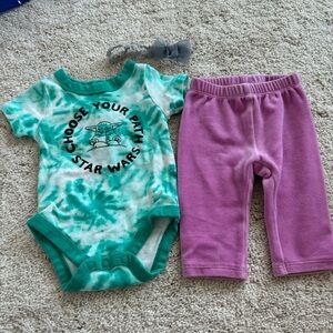 3-6M Disney Baby Grogu Baby Yoda Onesie w/ Headband & Pants